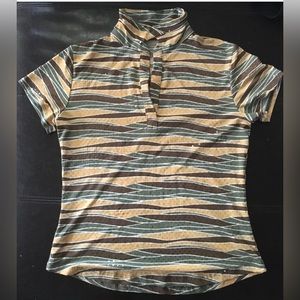 Woman’s Camouflage Striped Collared Short Sleeve Shirt, Size: Small
